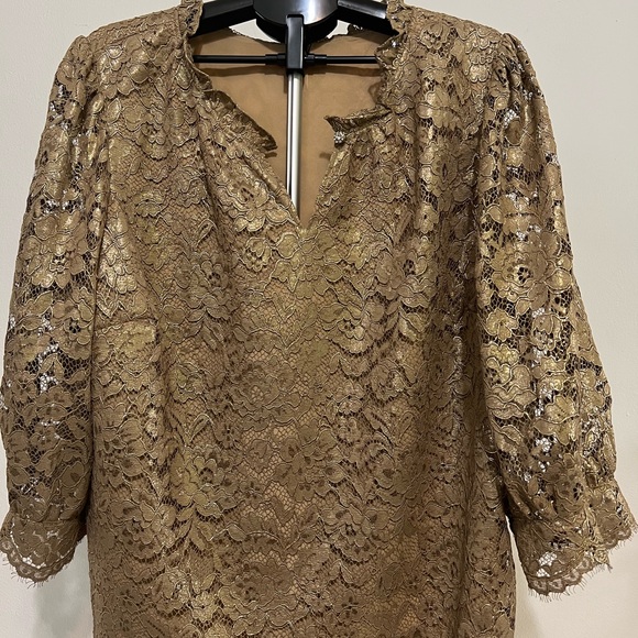 Talbots Tops - Talbots Metallic Gold Floral Lace Blouse